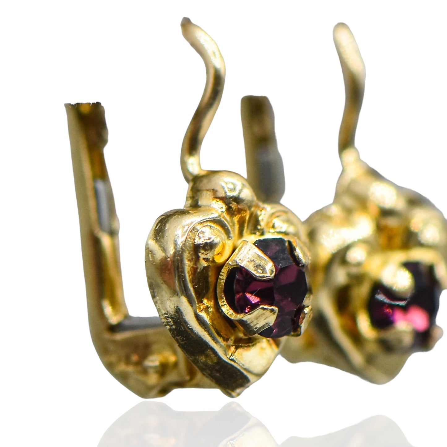 Heart Shape W/CZ  Gem Earrings Purple 14K Gold