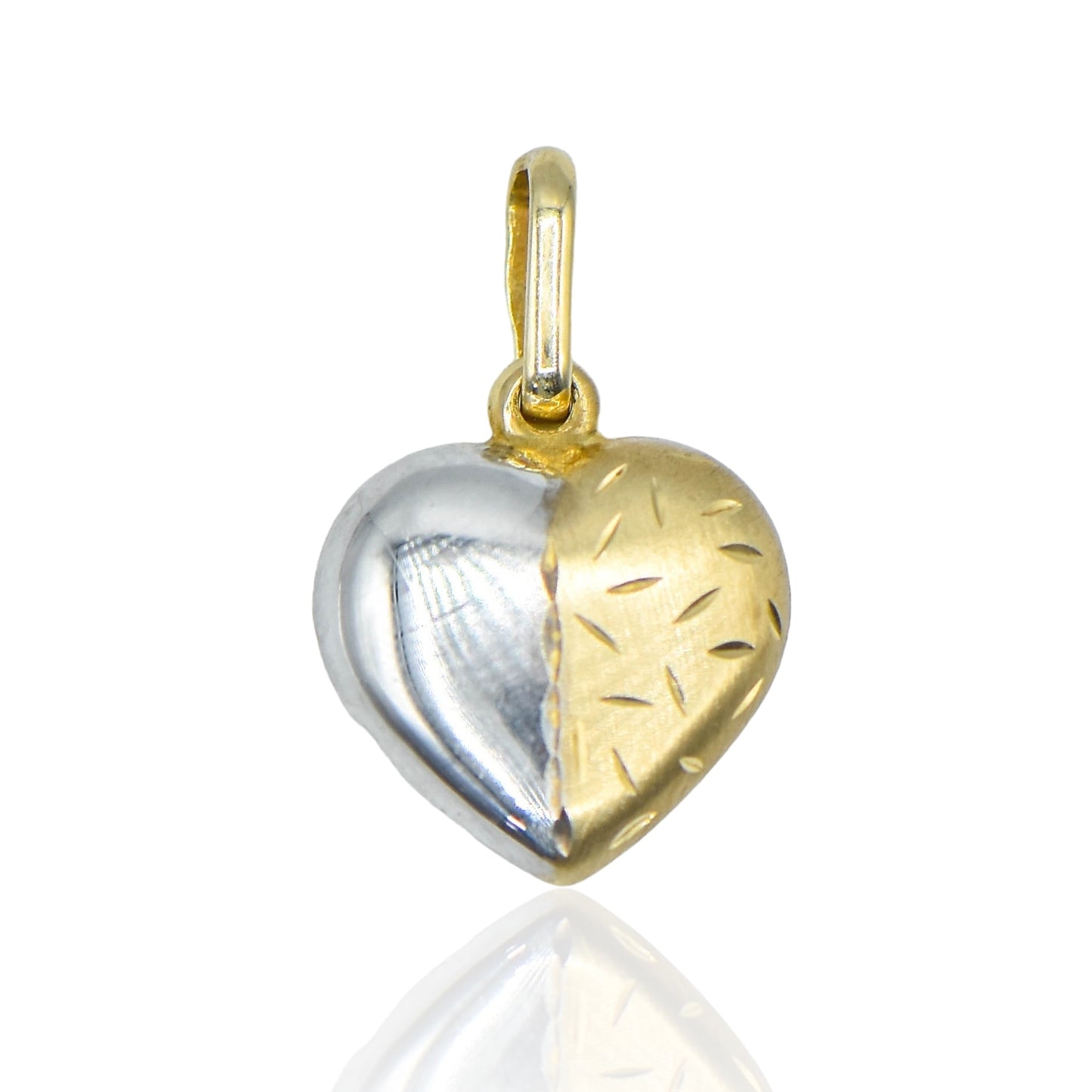 Two Tone Heart Charm 14k Yellow Gold