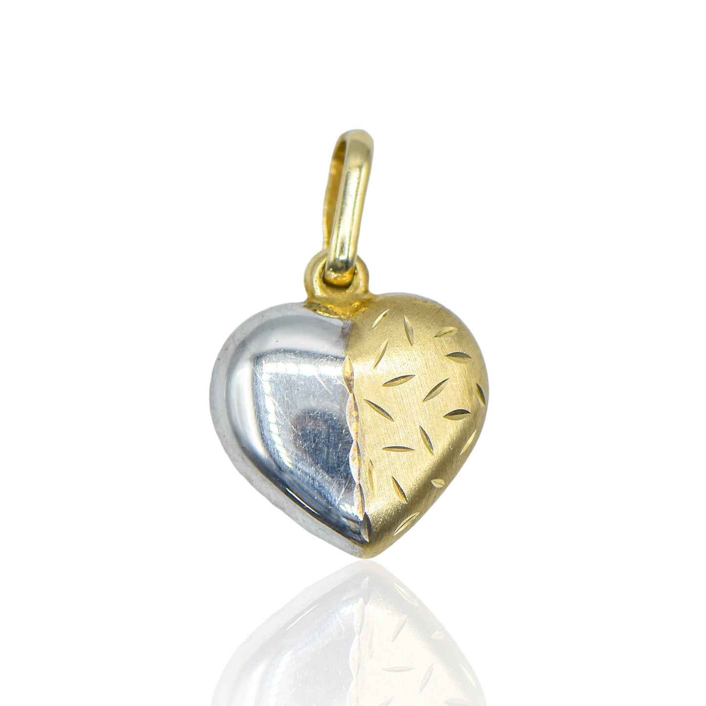 Two Tone Heart Charm 14k Yellow Gold