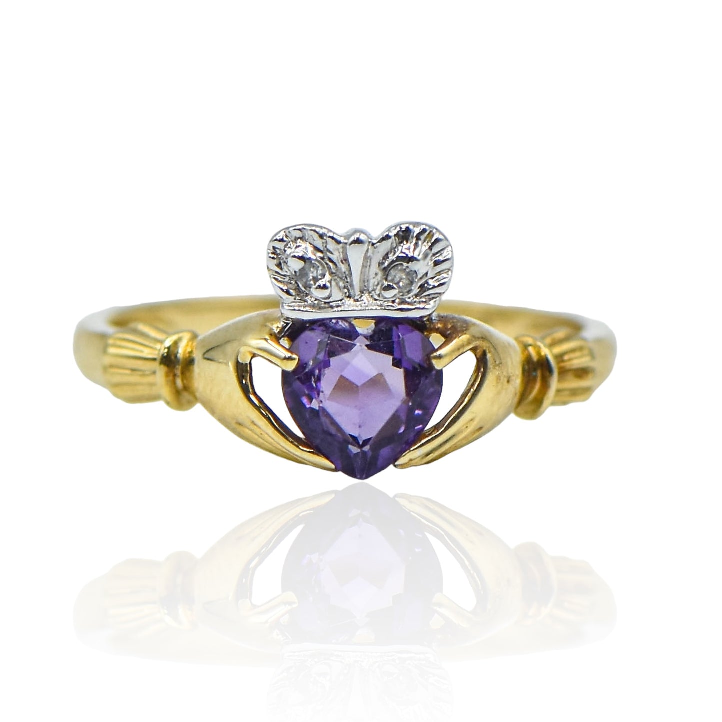 Amethyst Claddagh 14K Yellow and 14K White Gold W/.01 cttw Diamond Ring