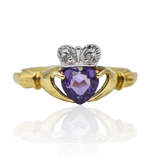 Amethyst Claddagh 14K Yellow and 14K White Gold W/.01 cttw Diamond Ring