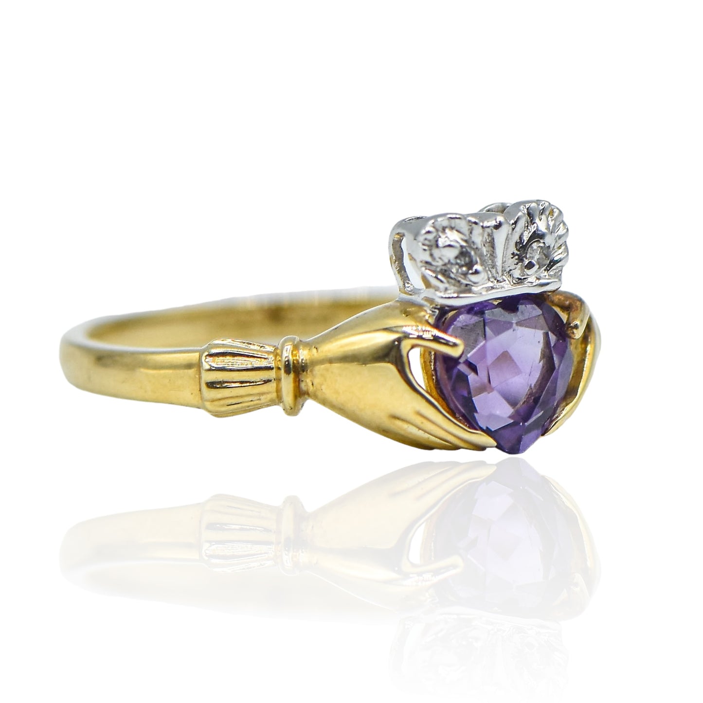 Amethyst Claddagh 14K Yellow and 14K White Gold W/.01 cttw Diamond Ring