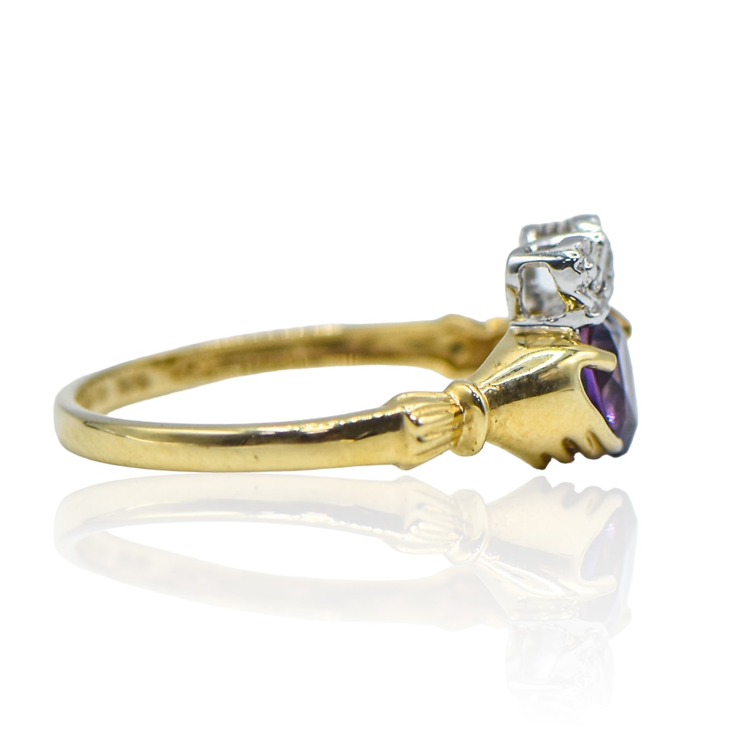 Amethyst Claddagh 14K Yellow and 14K White Gold W/.01 cttw Diamond Ring