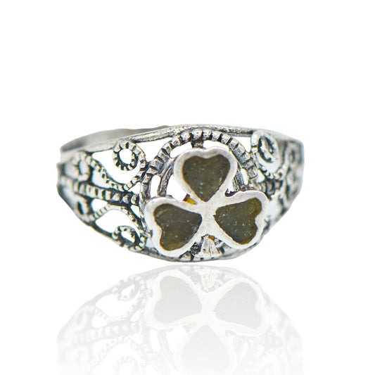 Three Leaf Clover with scroll Sterling Silver Ring