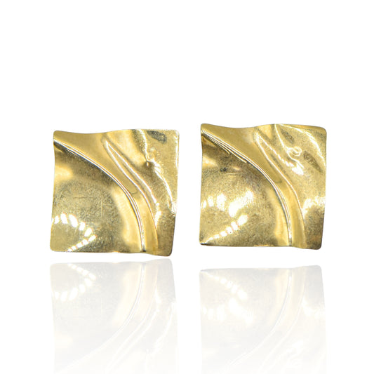 Square with Curved   14K  Light Weight 14k Yellow Gold Earrings