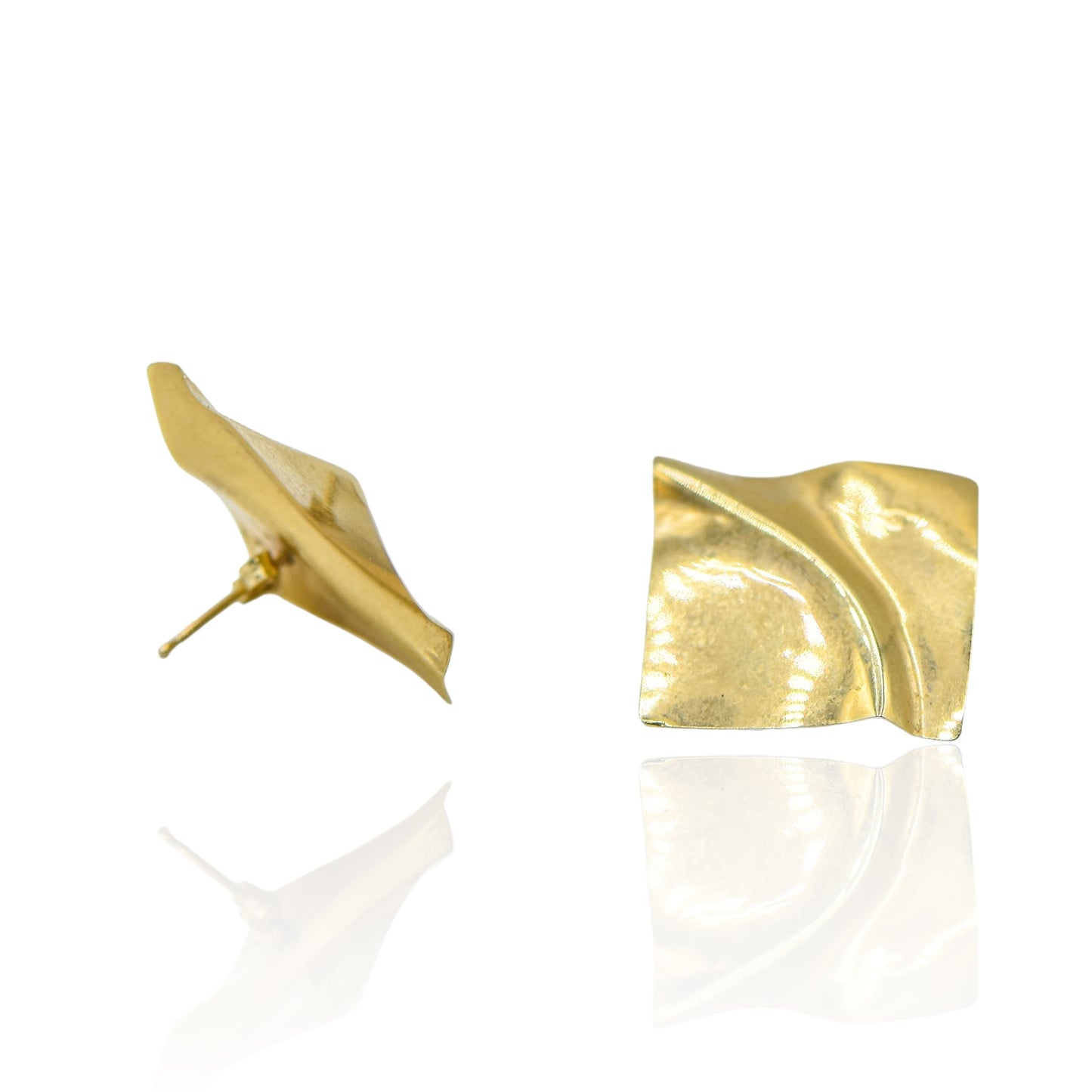 Square with Curved   14K  Light Weight 14k Yellow Gold Earrings