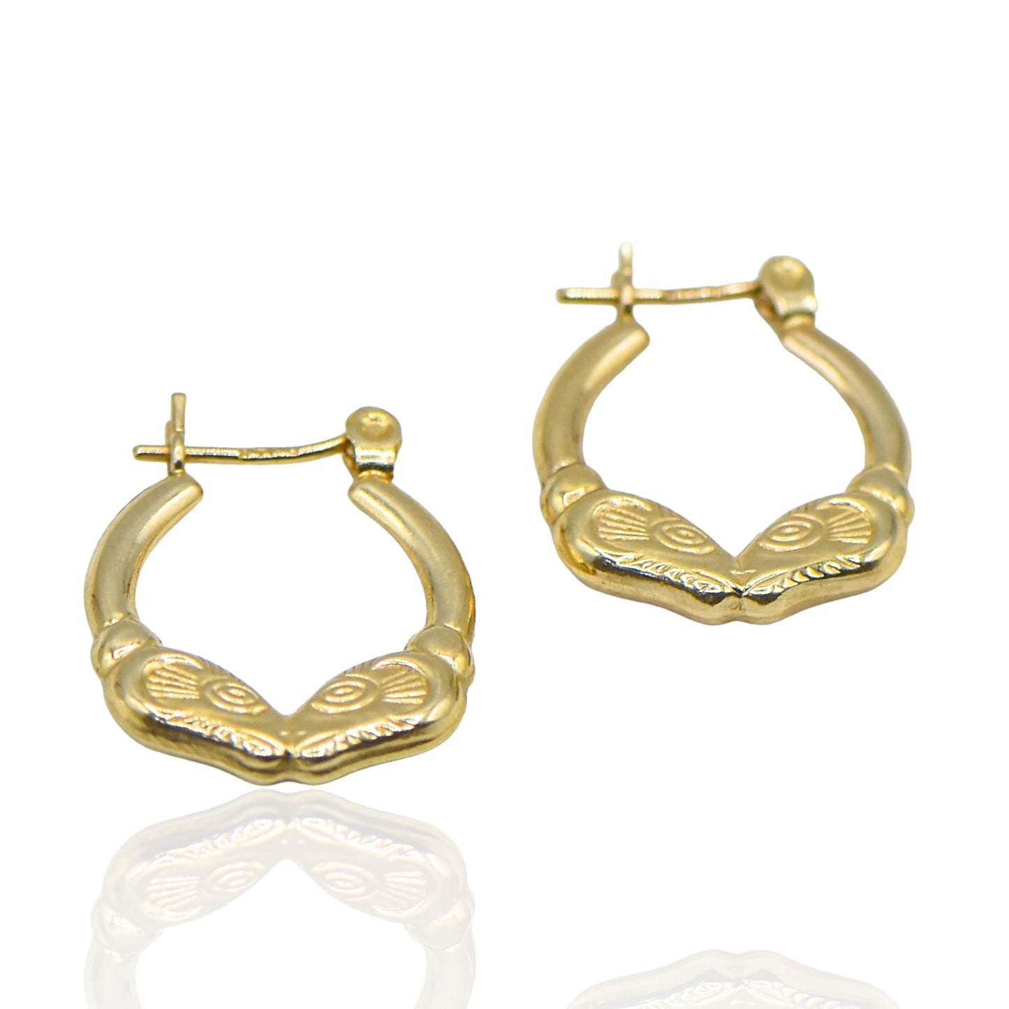 Ram Head Hoop Light Weight 14k Yellow Gold Earrings