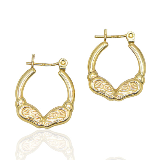 Ram Head Hoop Light Weight 14k Yellow Gold Earrings