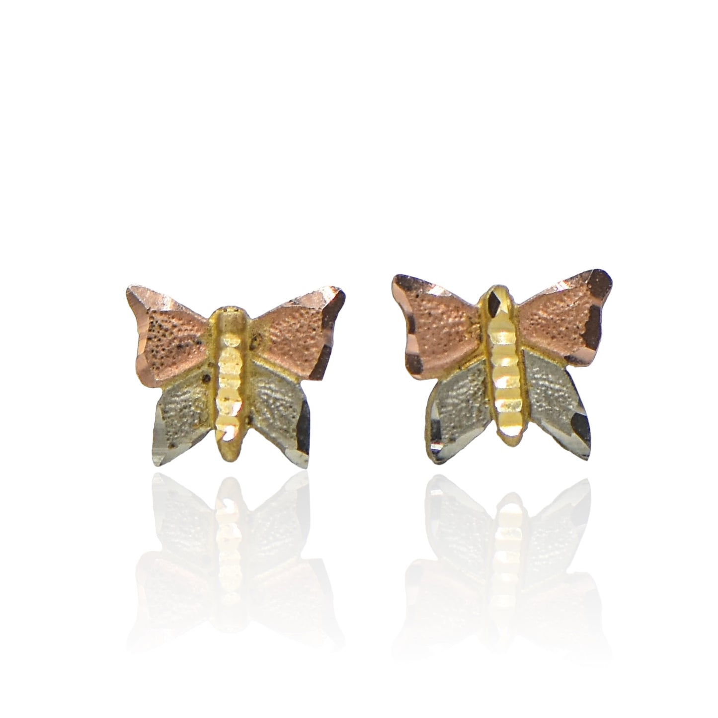 Multi-Tone Butterfly Light Weight Light Weight 14k Yellow Gold Earrings