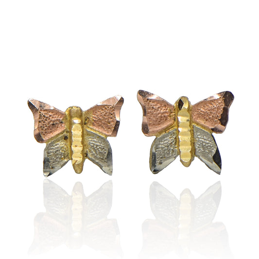 Multi-Tone Butterfly Light Weight Light Weight 14k Yellow Gold Earrings