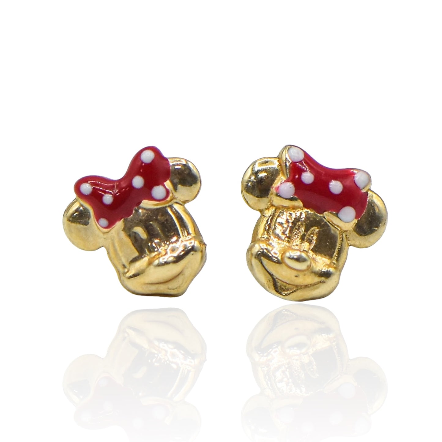 Disney Mickey & Minnie Mouse w/Bow Light Weight Set 14k Yellow Gold Earrings