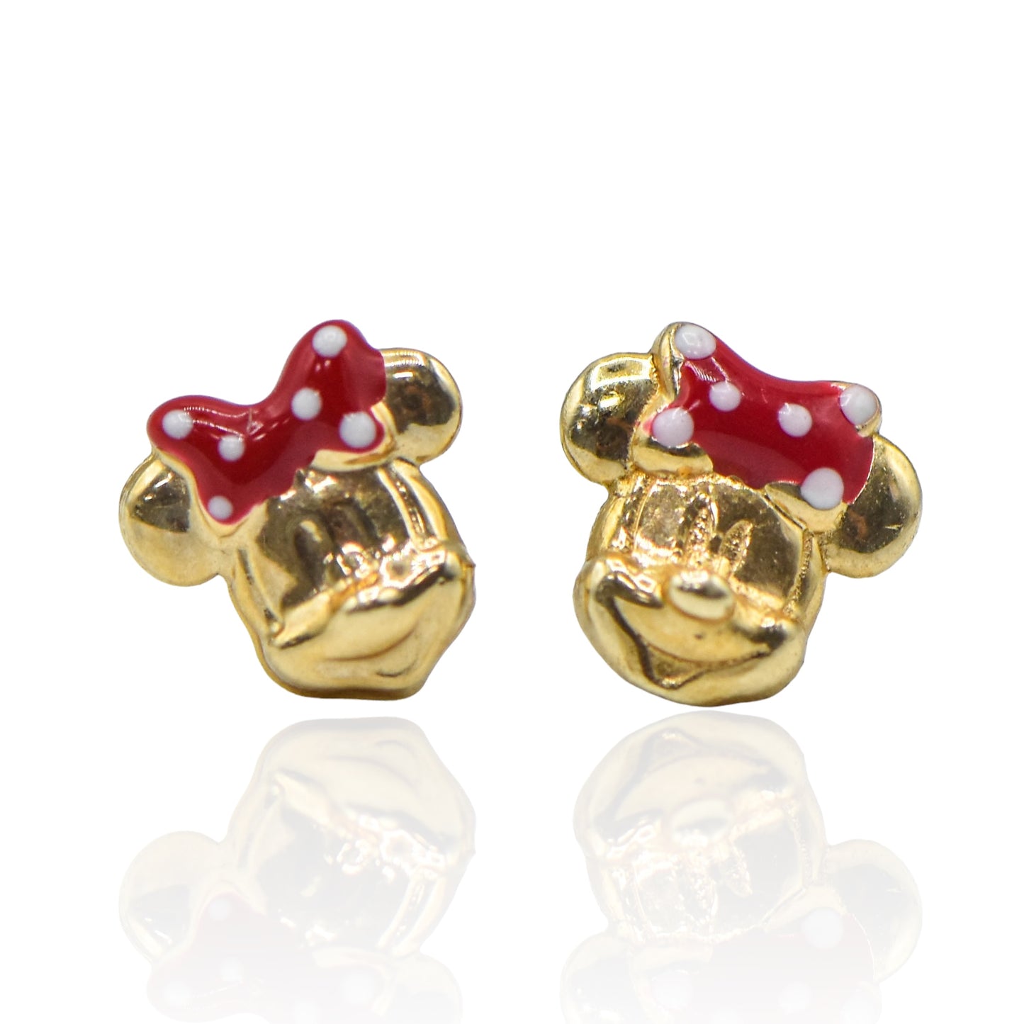 Disney Mickey & Minnie Mouse w/Bow Light Weight Set 14k Yellow Gold Earrings