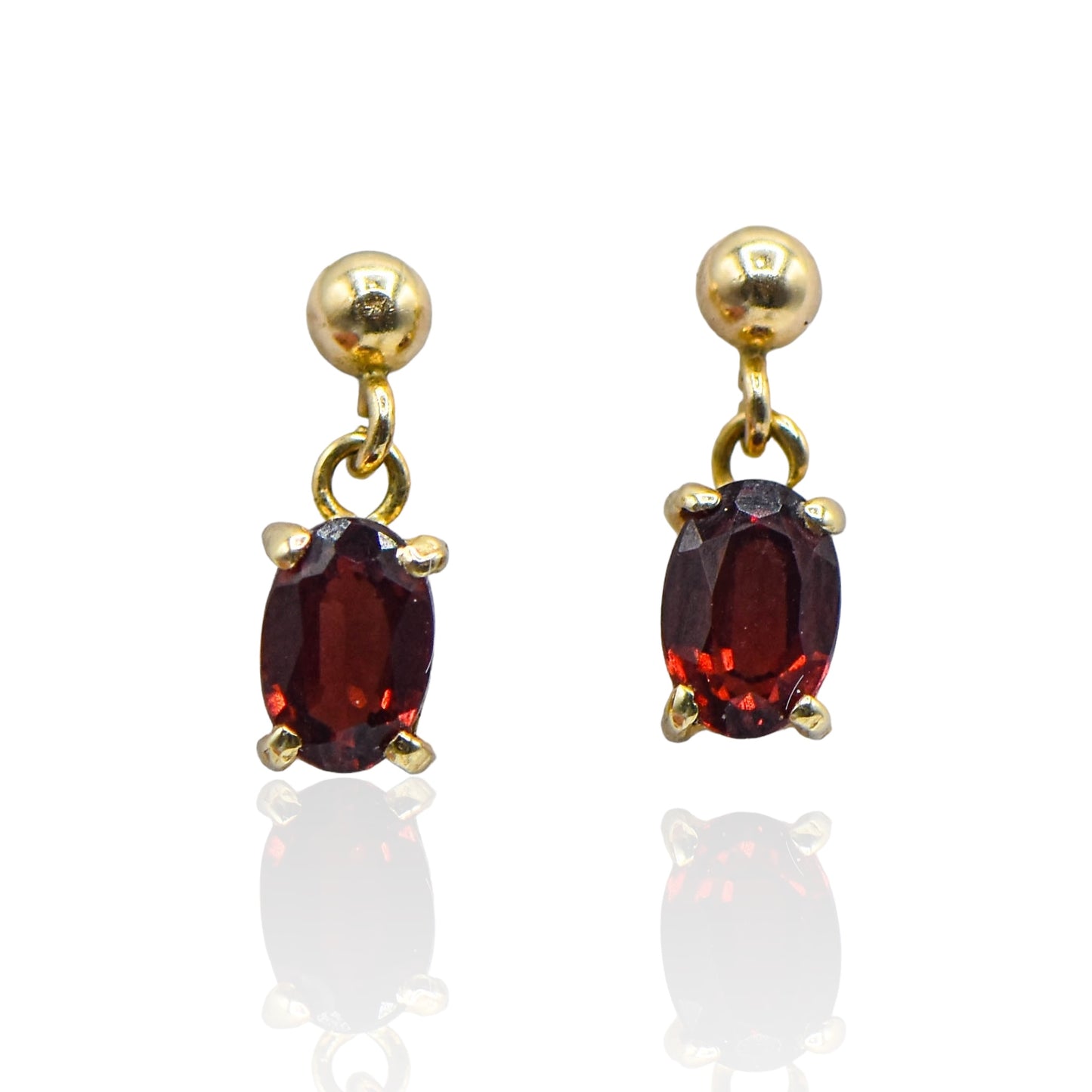 Birthstone Garnet Dangle Oval Hook  14k Yellow Gold Earrings