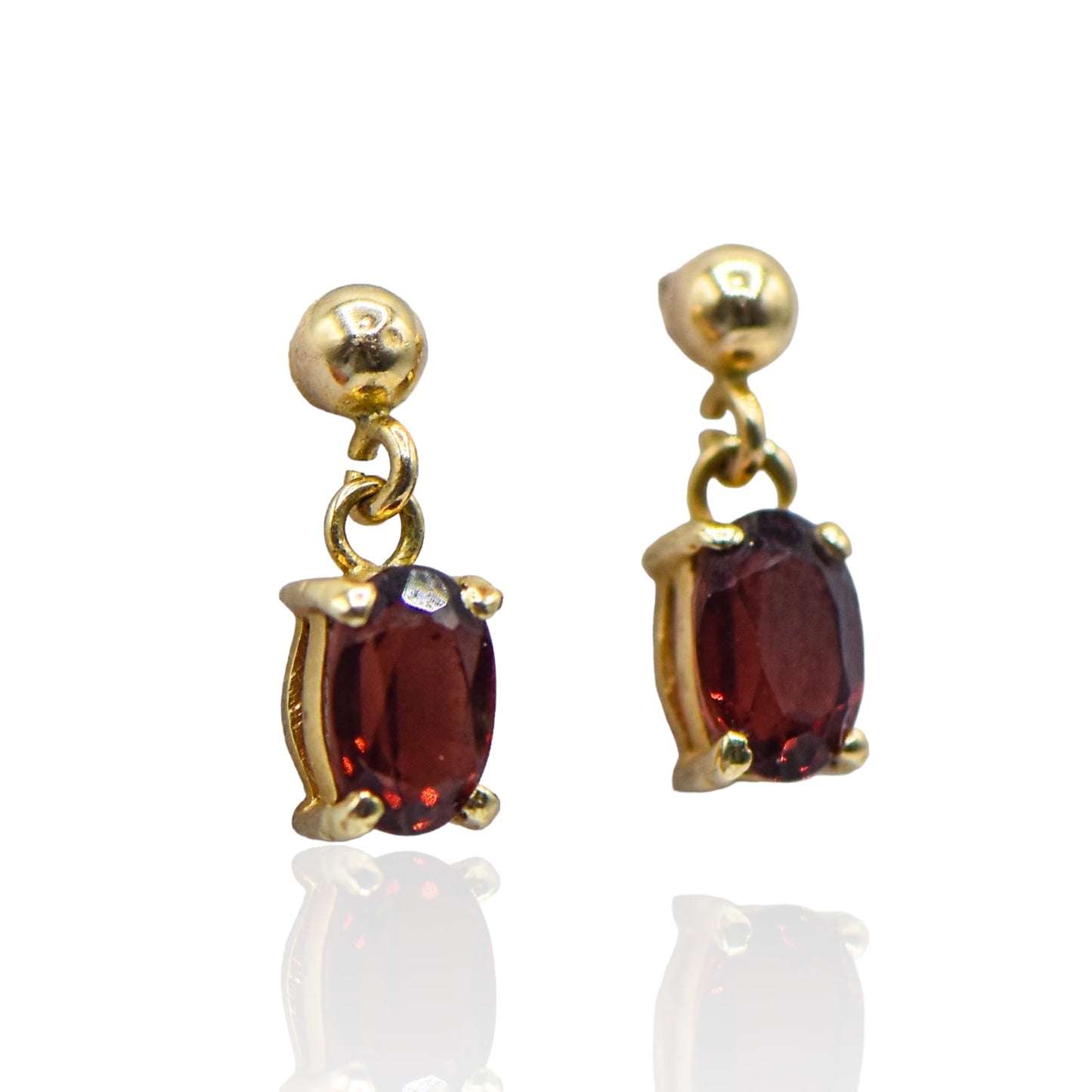 Birthstone Garnet Dangle Oval Hook  14k Yellow Gold Earrings