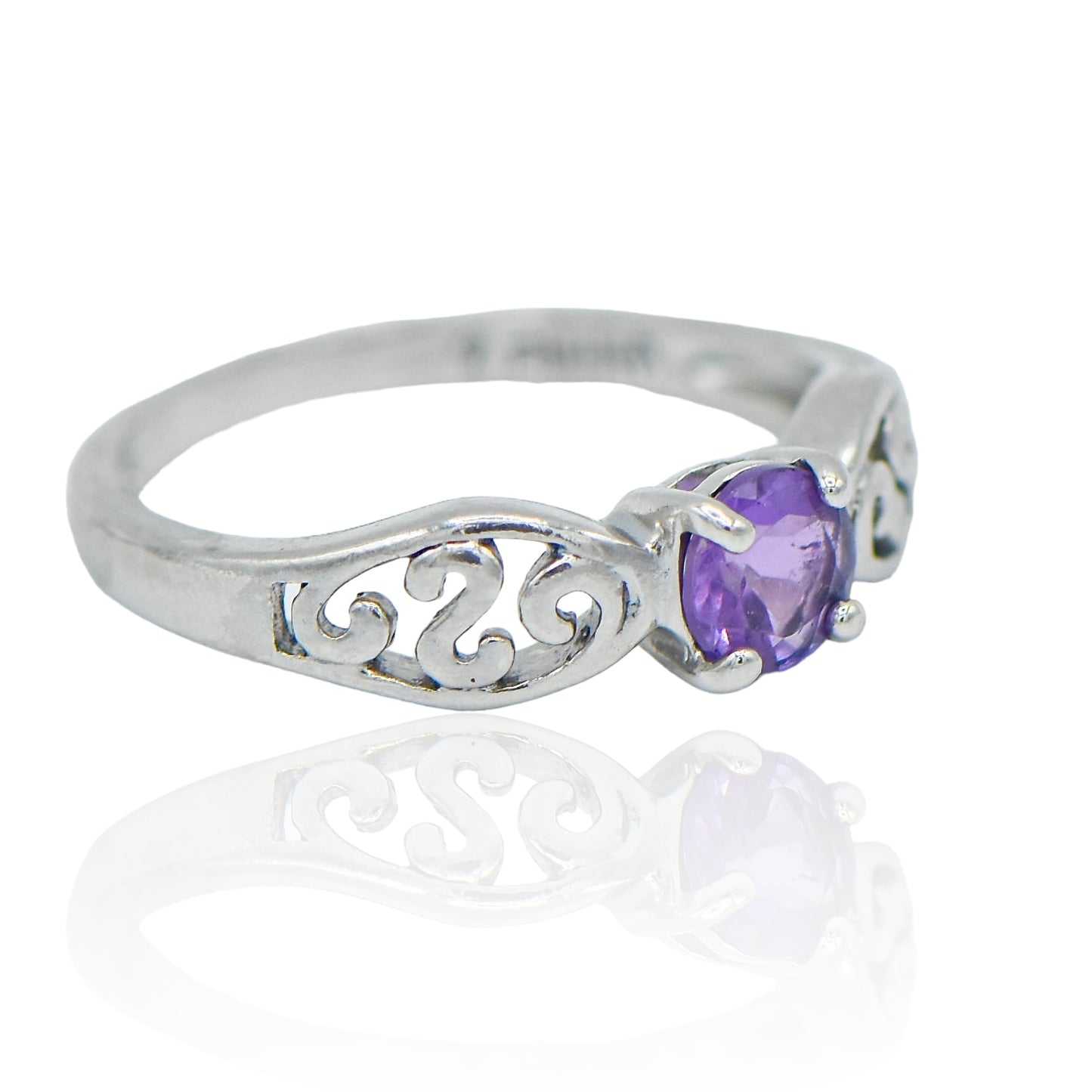 CZ Amethyst Scroll Sterling Silver Ring