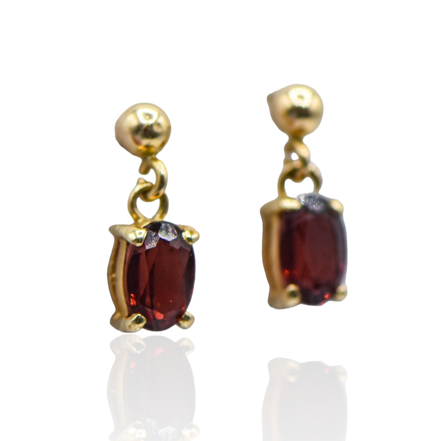 Birthstone Garnet Dangle Oval Hook  14k Yellow Gold Earrings