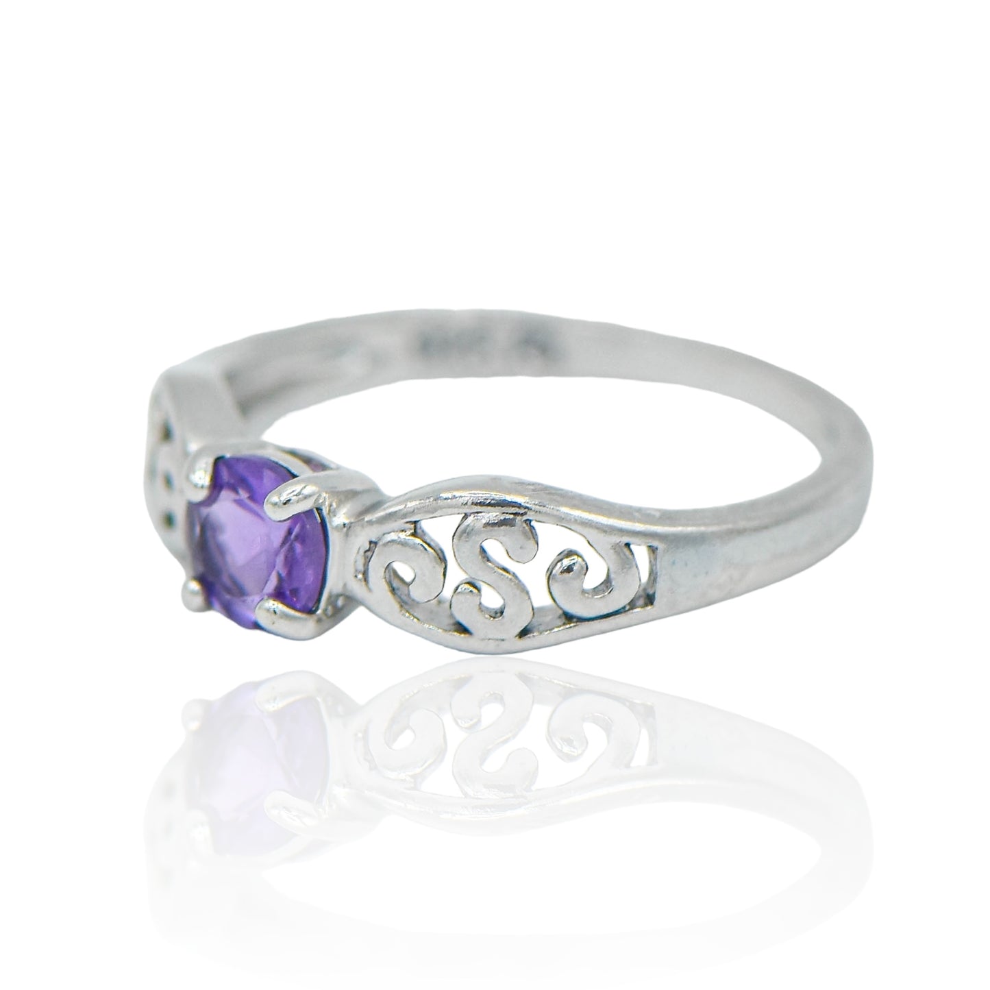 CZ Amethyst Scroll Sterling Silver Ring