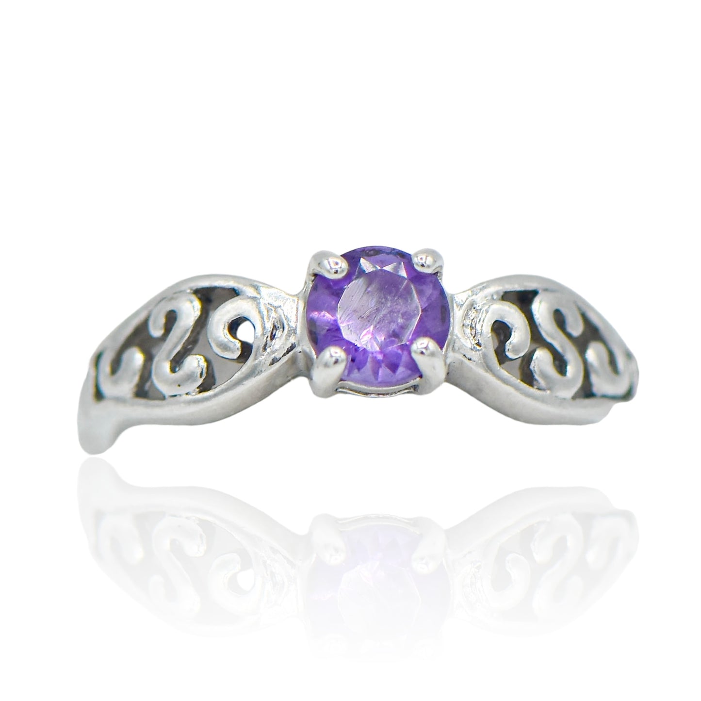 CZ Amethyst Scroll Sterling Silver Ring