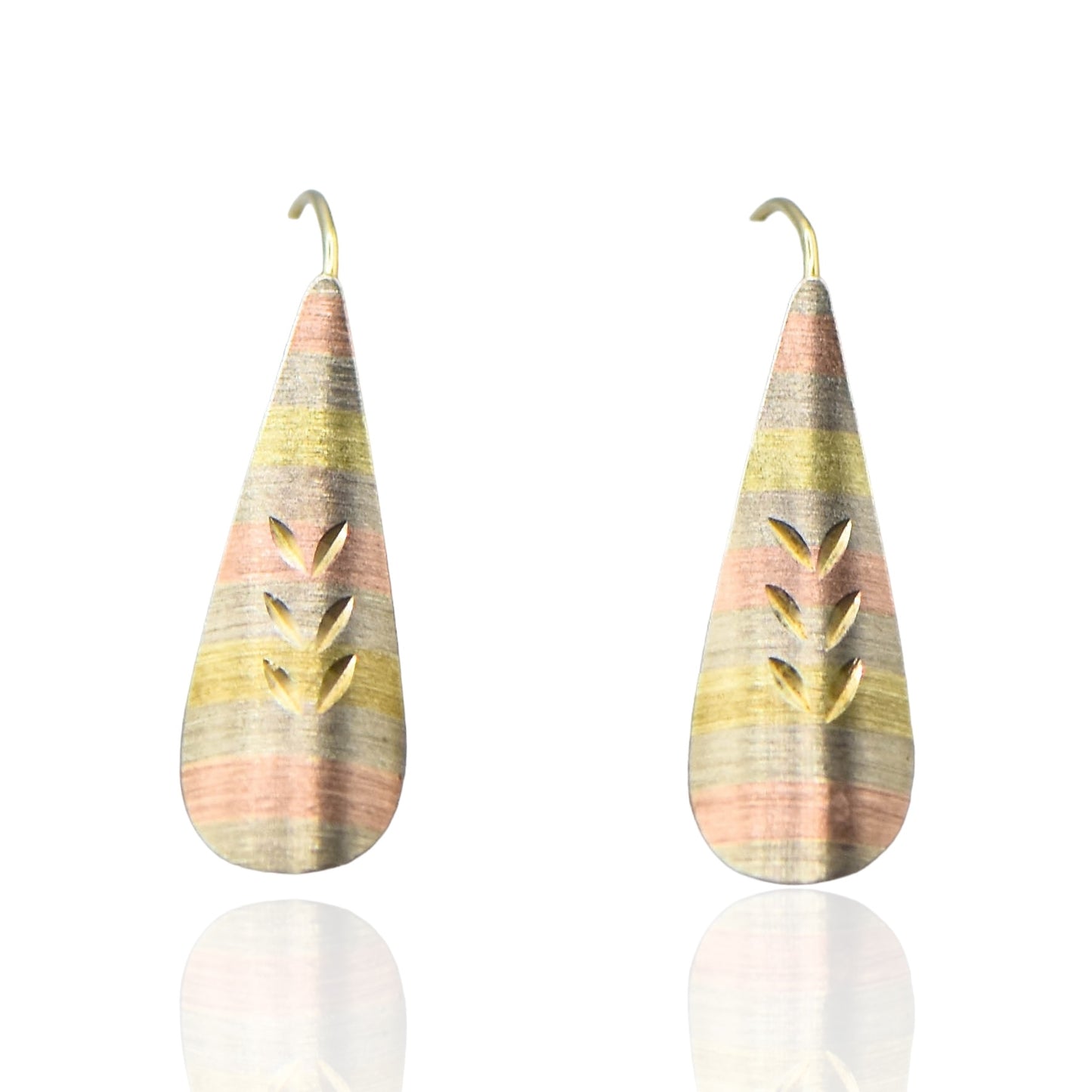 Dangle Drop Multi-Tone Light Weight 14k Yellow Gold Earrings