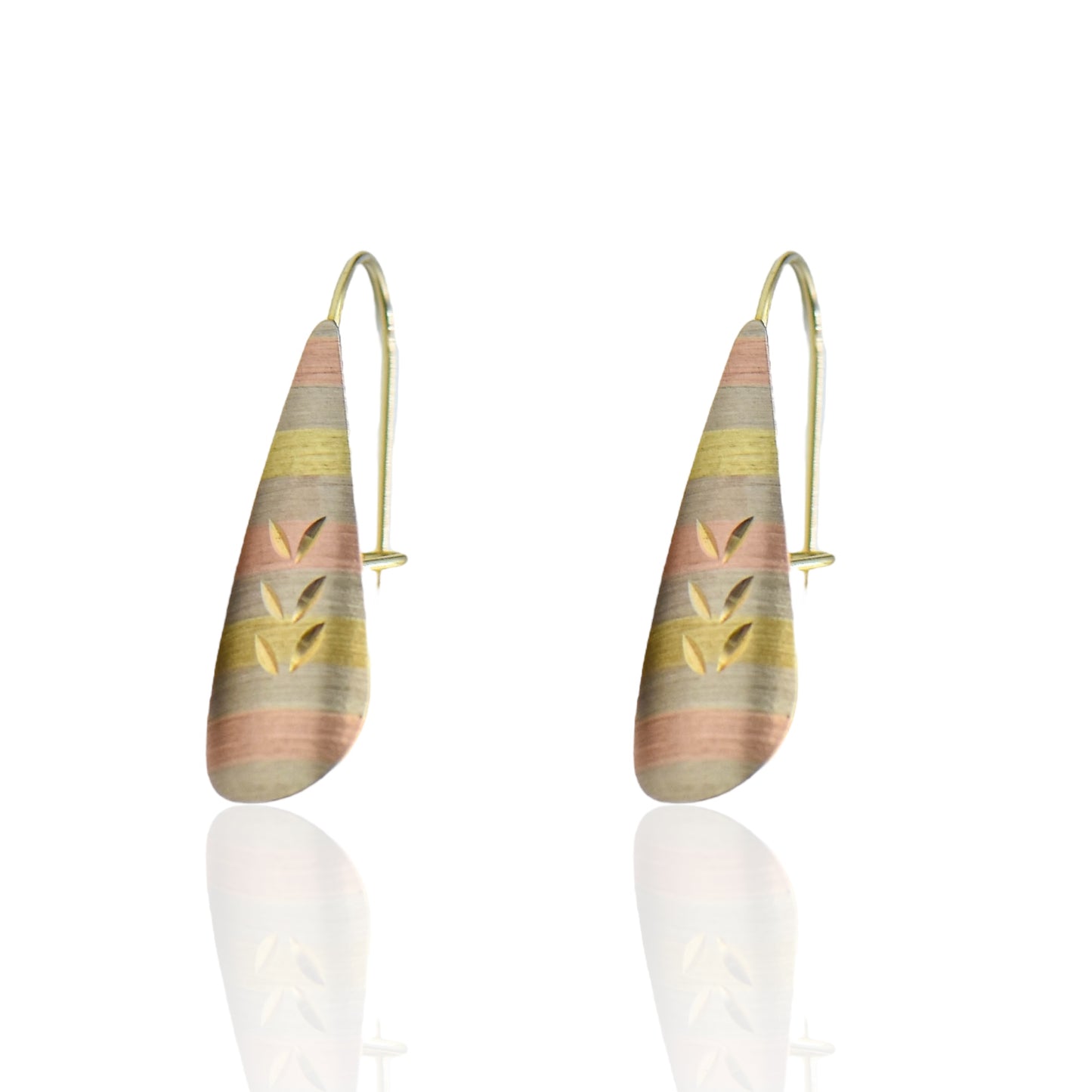 Dangle Drop Multi-Tone Light Weight 14k Yellow Gold Earrings