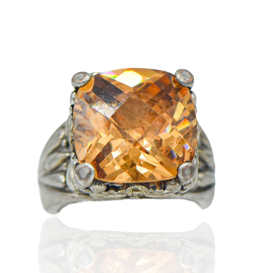 CZ Amber Stone with vintage setting Sterling Silver Ring