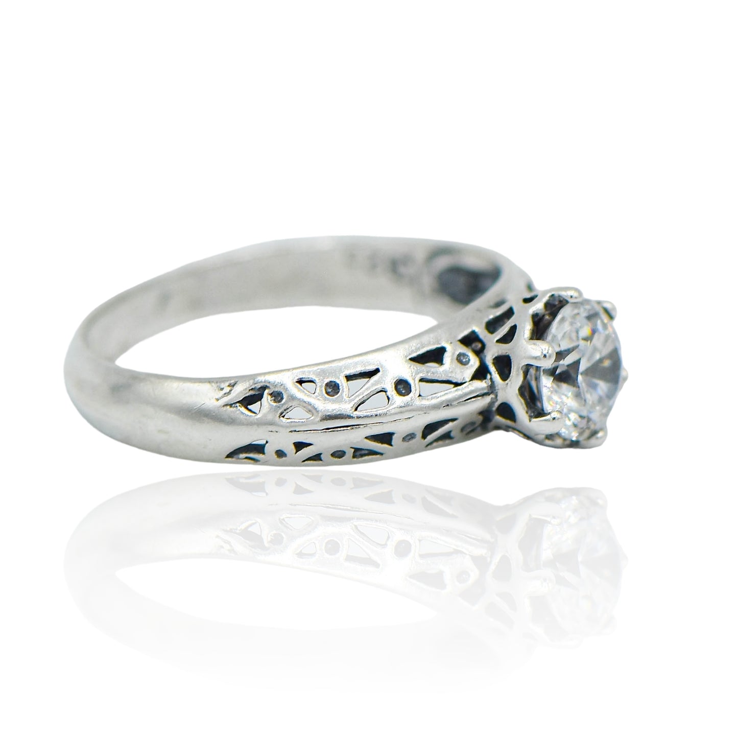 CZ round Solitaire Cut Out Band Sterling Silver Ring