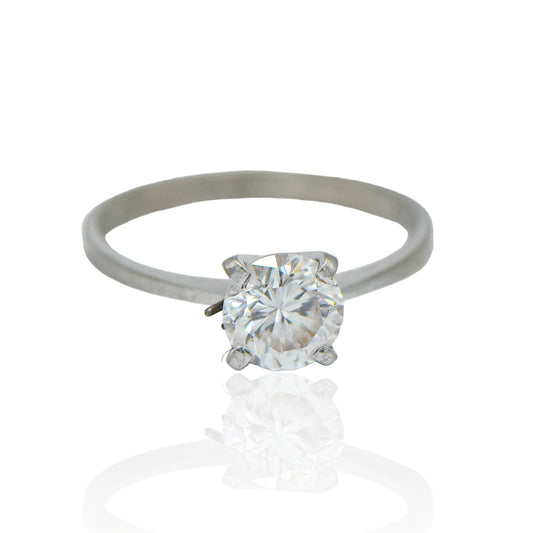 CZ Round Solitaire Sterling Silver Ring