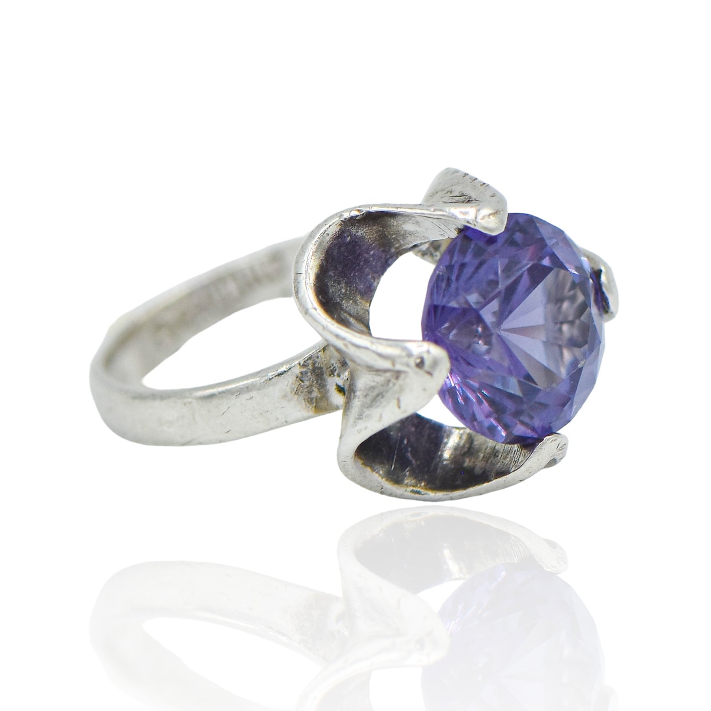 CZ Ripple Design Purple Sterling Silver Ring