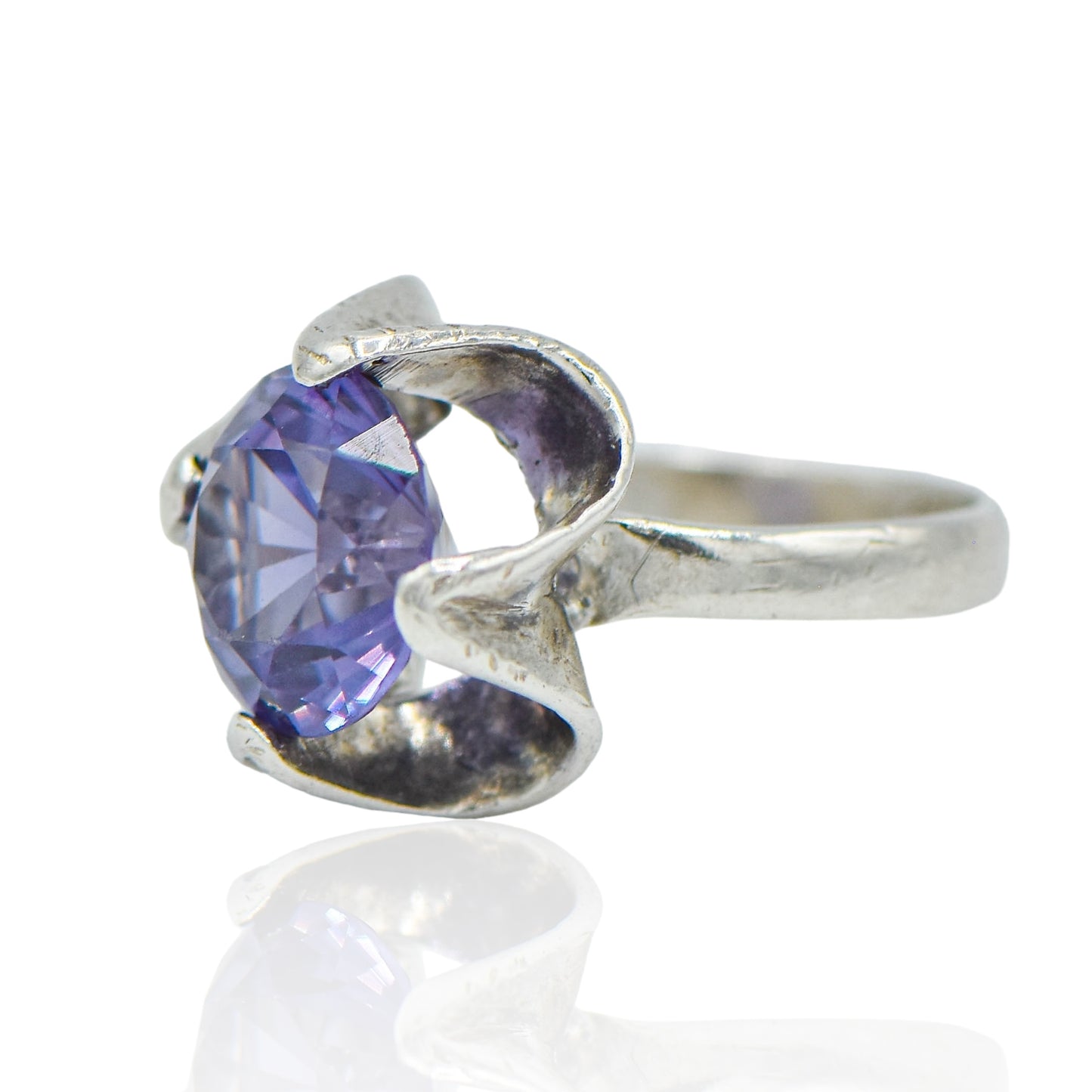 CZ Ripple Design Purple Sterling Silver Ring