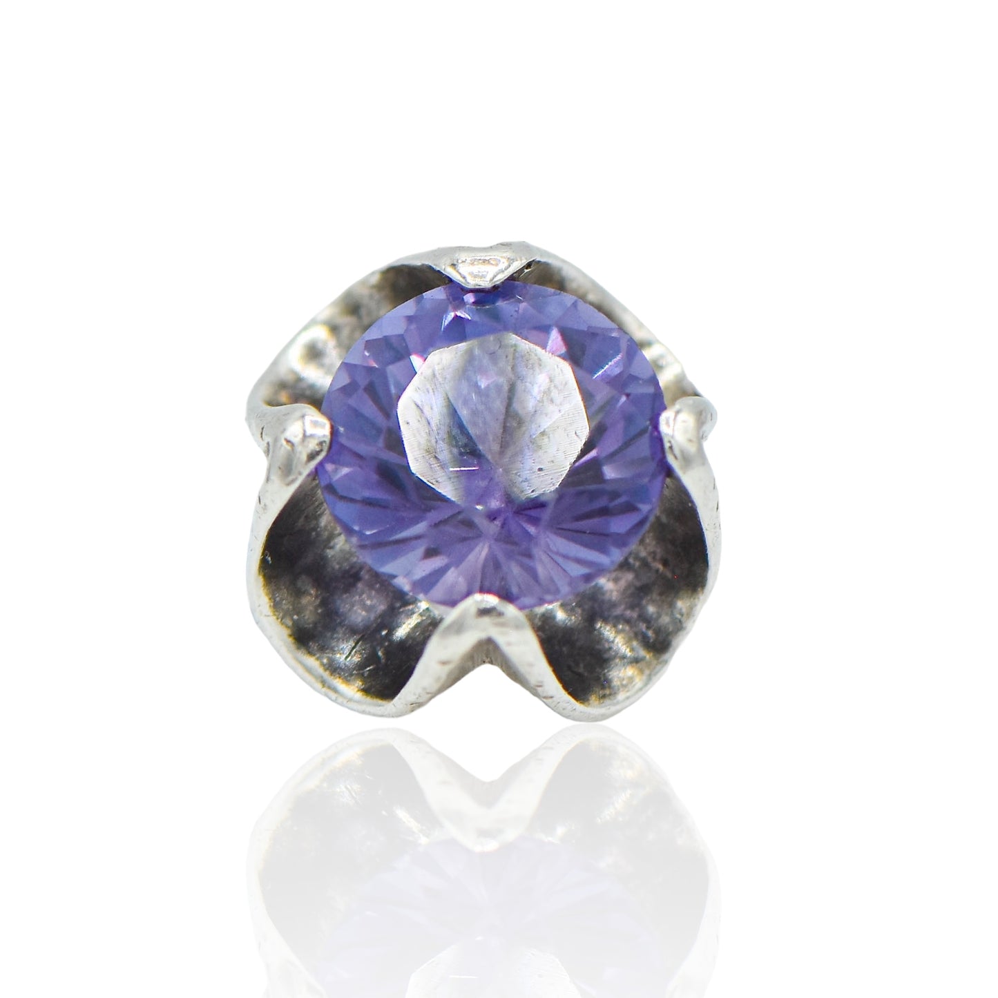 CZ Ripple Design Purple Sterling Silver Ring