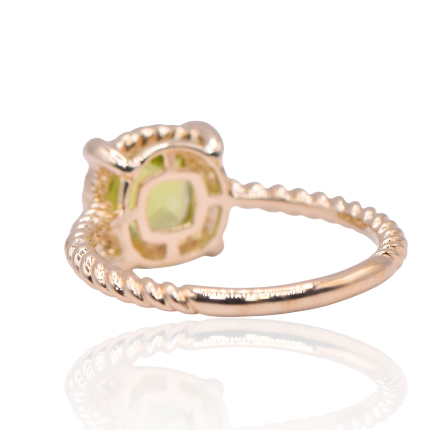 Peridot Braided Ring with Diamond Halo 14K Yellow Gold Ring Size 6.5