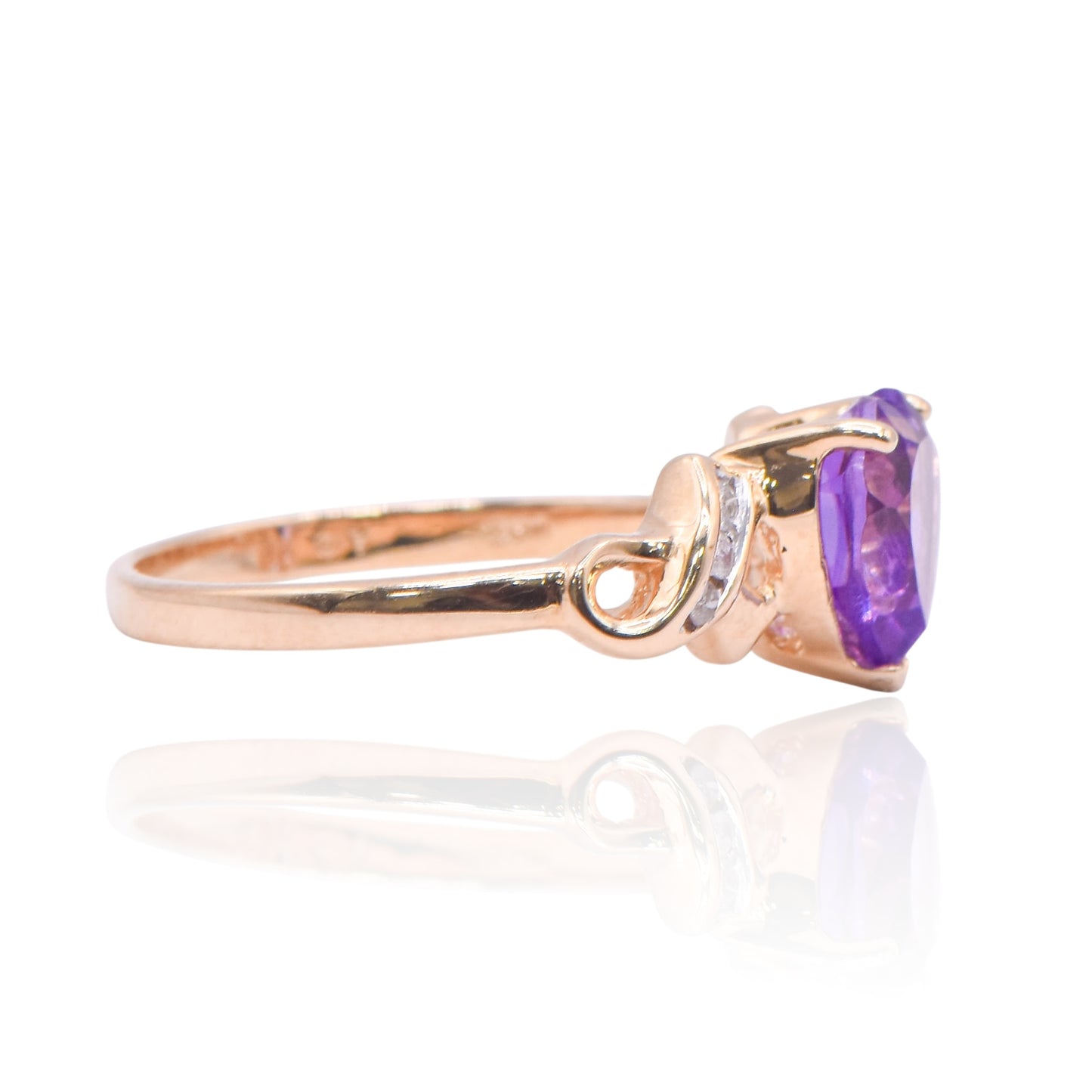 FINAL SALE: Amethyst Heart 14K Yellow Gold Ring with Accent Diamonds Size 7 0.18cttw