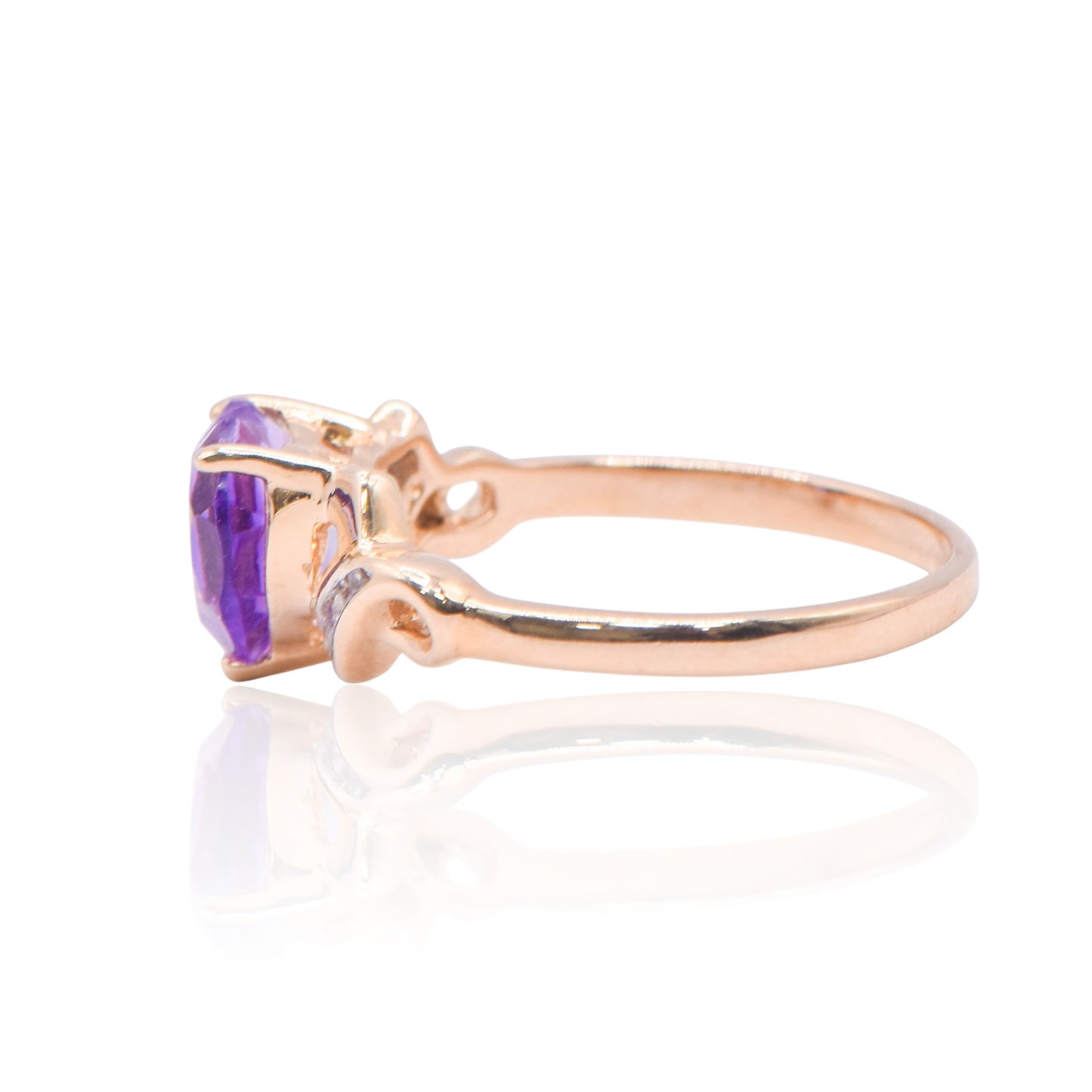FINAL SALE: Amethyst Heart 14K Yellow Gold Ring with Accent Diamonds Size 7 0.18cttw
