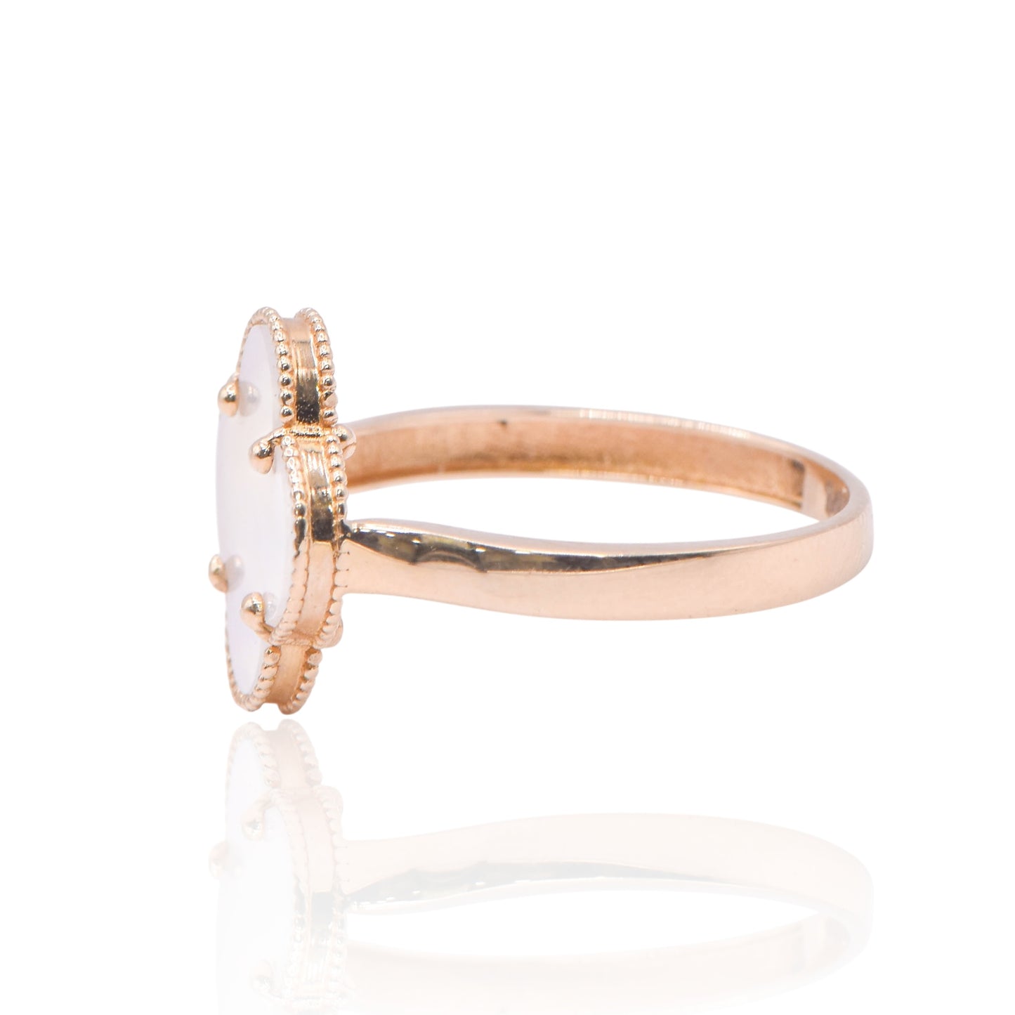 Mother of Pearl Clover 14K Yellow Gold Ring Size 7