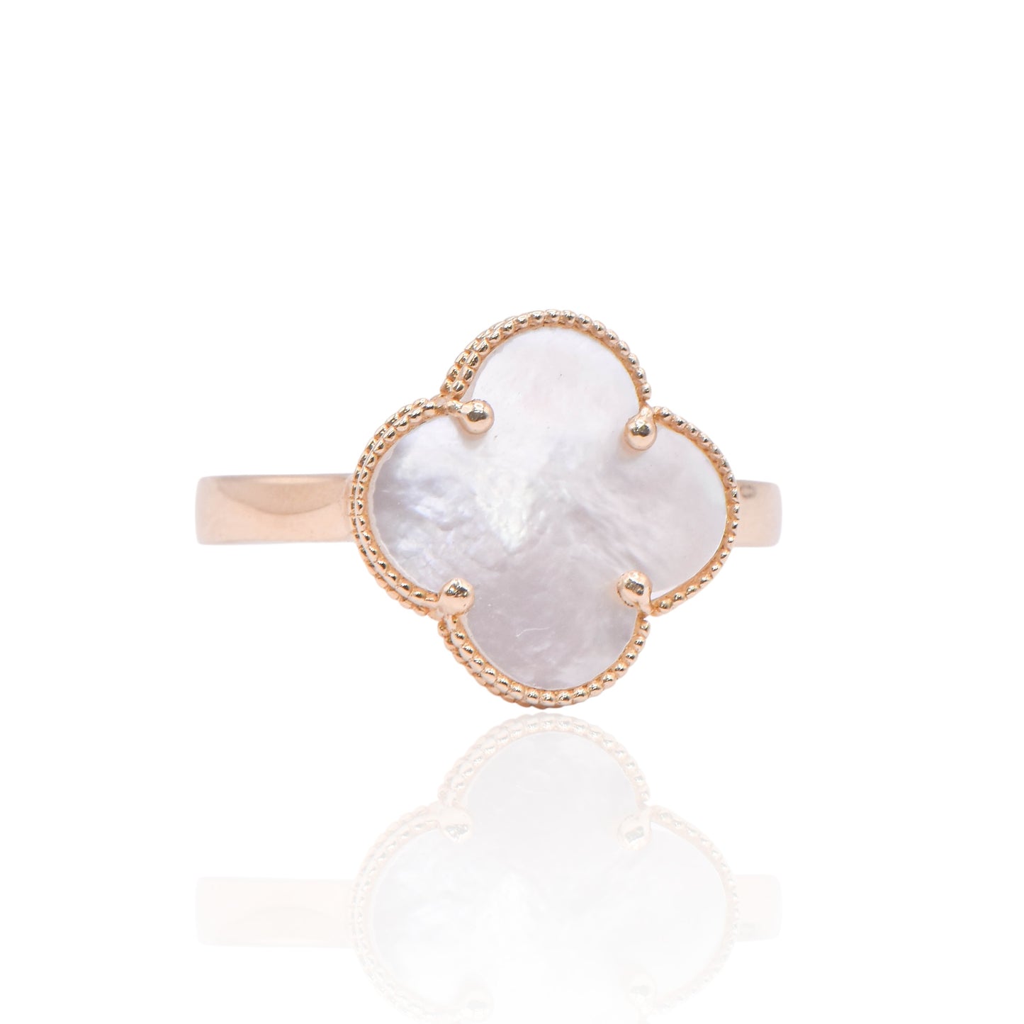 Mother of Pearl Clover 14K Yellow Gold Ring Size 7