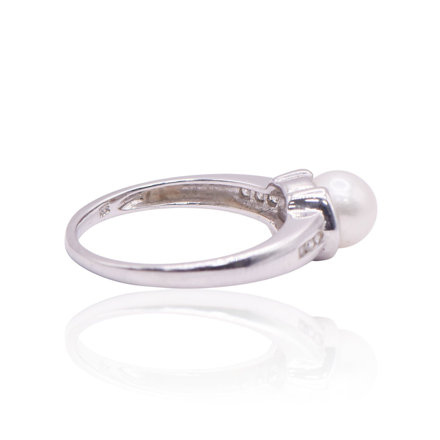 Pearl 14K White Gold Ring with Accent Diamonds