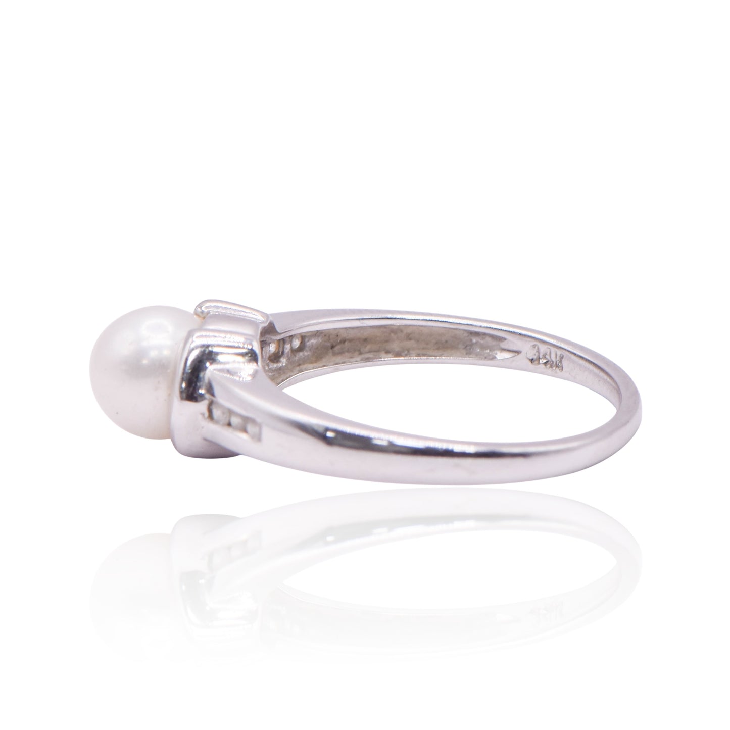 Pearl 14K White Gold Ring with Accent Diamonds