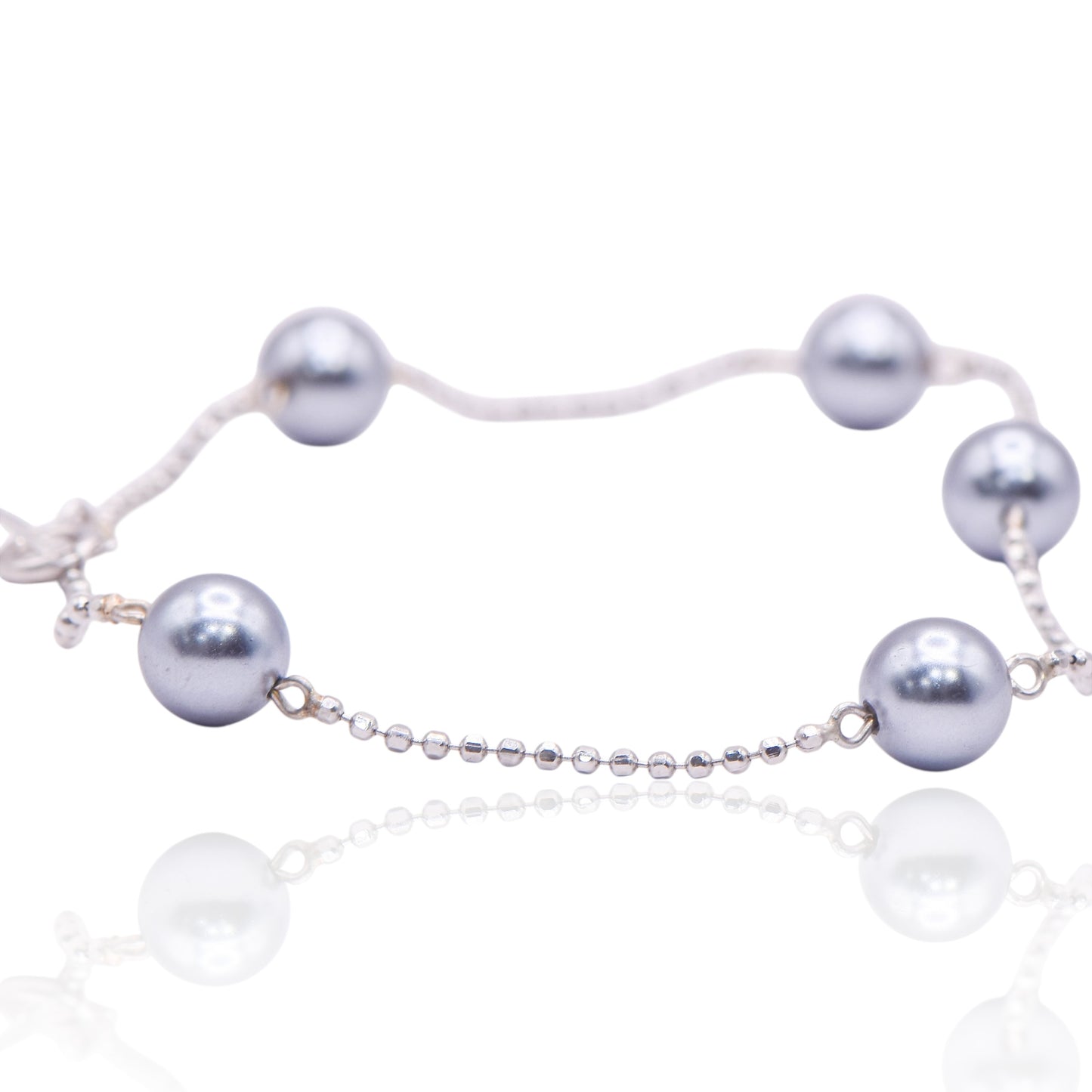 Tahitian Pearl 14K White Gold Station Bracelet 7in