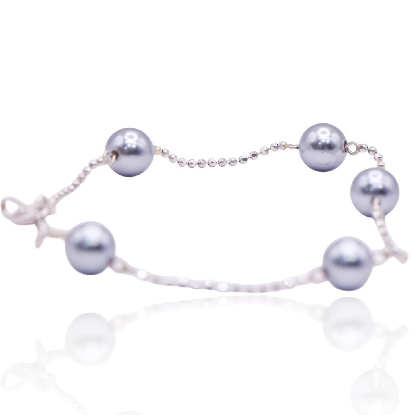 Tahitian Pearl 14K White Gold Station Bracelet 7in