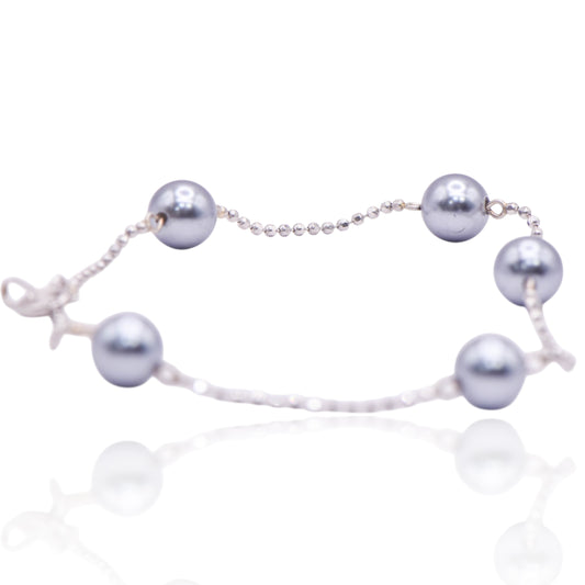 Tahitian Pearl 14K White Gold Station Bracelet 7in