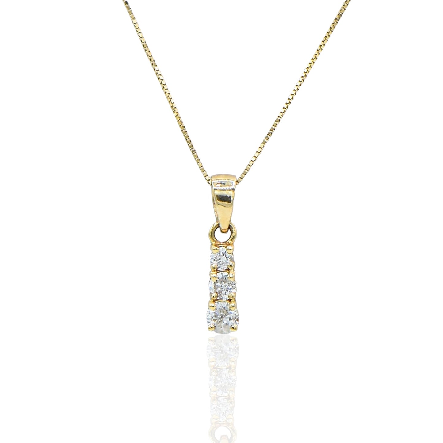 Three Stone Diamond necklace 14K Yellow Gold