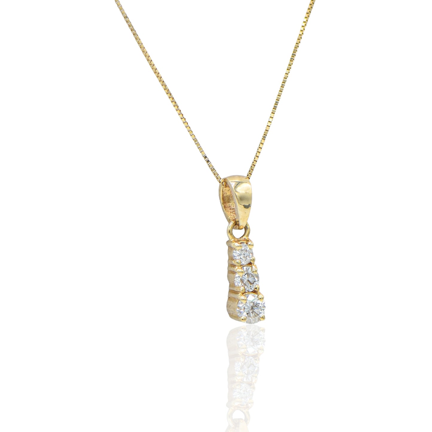 Three Stone Diamond necklace 14K Yellow Gold