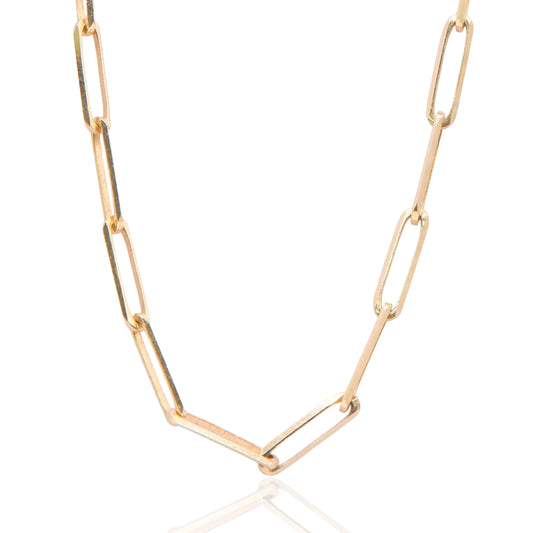 Paperclip Chain 14K Yellow Gold Choker Necklace 15in