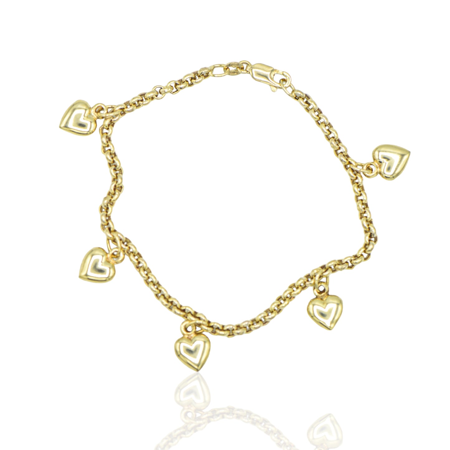 Heart Charm Bracelet 14k Yellow Gold 7 inch