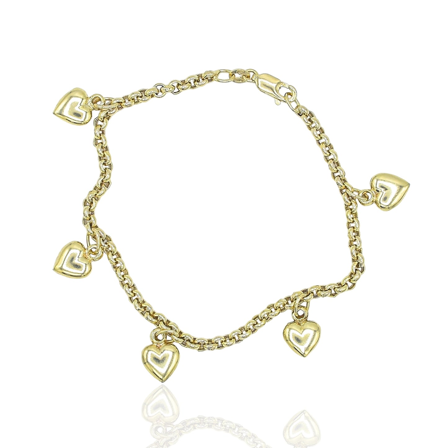 Heart Charm Bracelet 14k Yellow Gold 7 inch