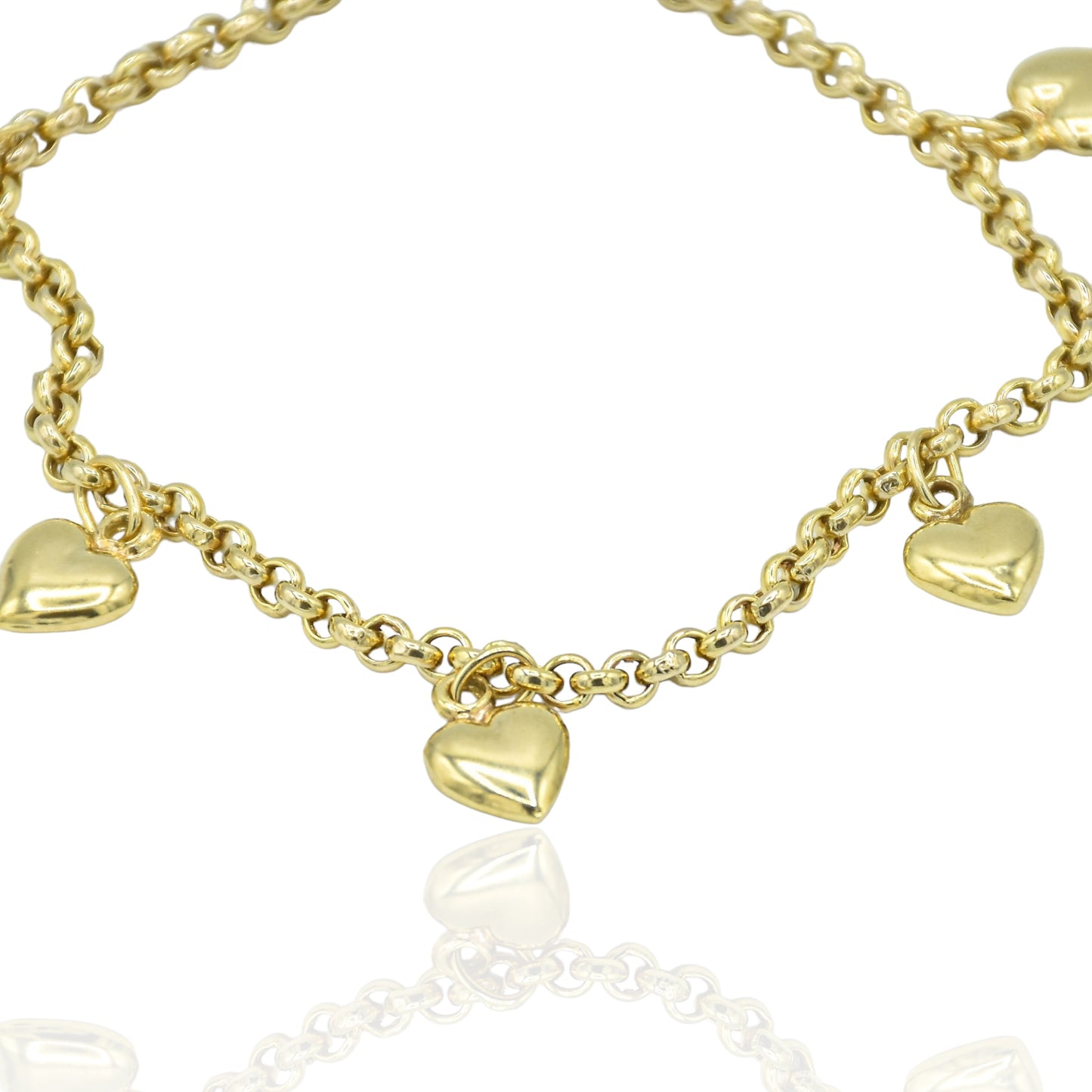 Heart Charm Bracelet 14k Yellow Gold 7 inch