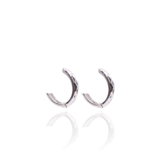 Diamond Cut Huggie 14K White Gold Hinge Earring 2.14mm Thick/12.12mm Diameter