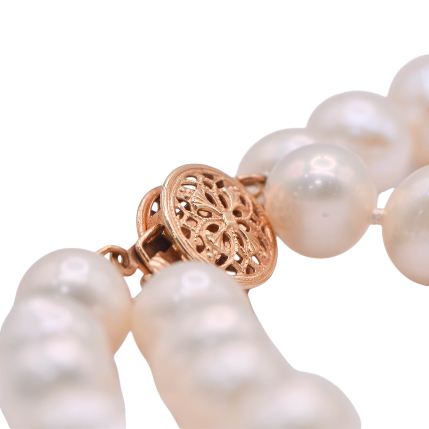 Double Strand Pearl Necklace 14K Yellow Gold Closure 18in