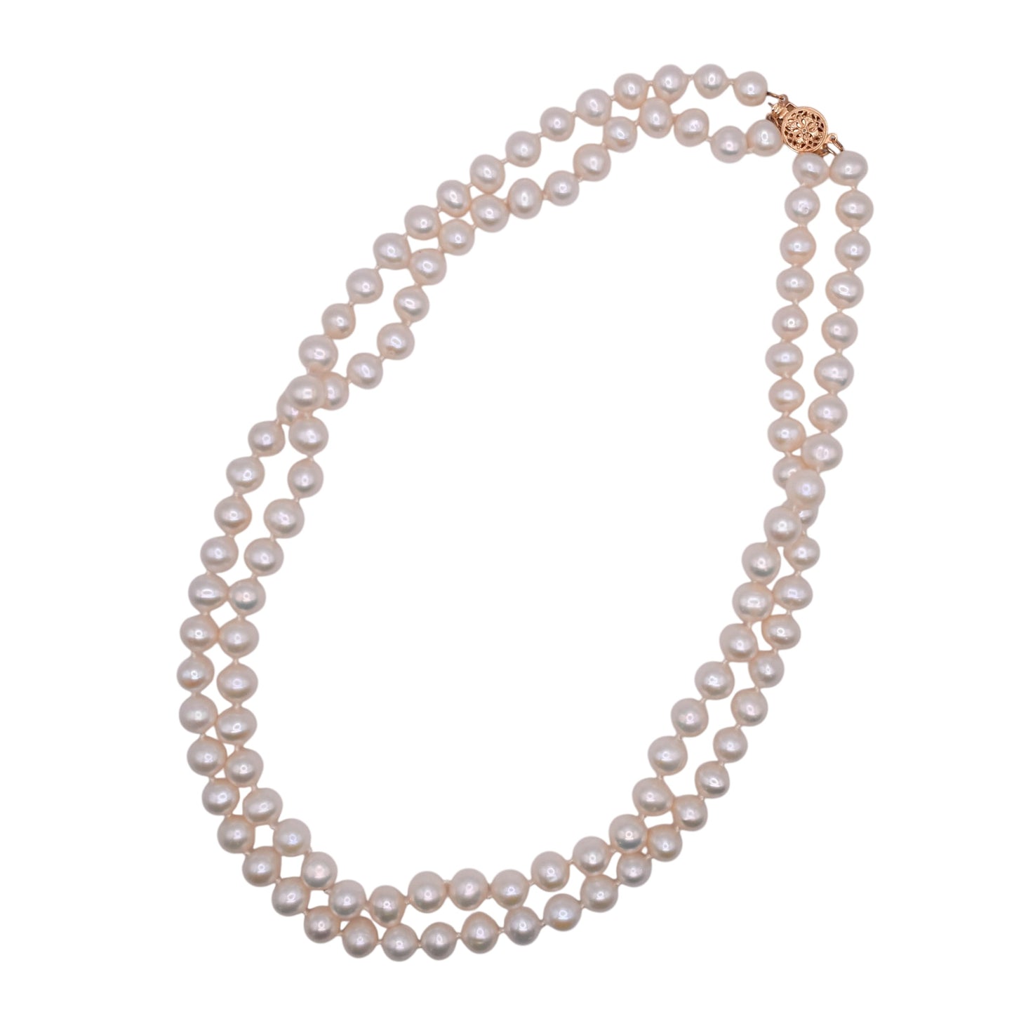 Double Strand Pearl Necklace 14K Yellow Gold Closure 18in