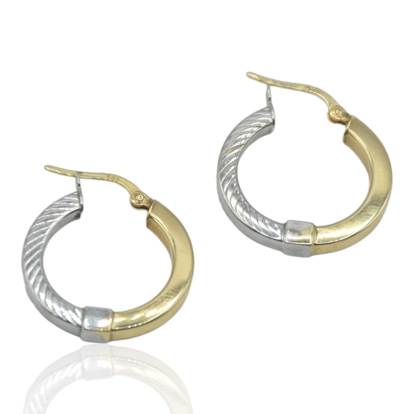 Round Two Tone Half Twisted W/Half Round Polished Earring 14K Yellow/White 3.1 Thickness